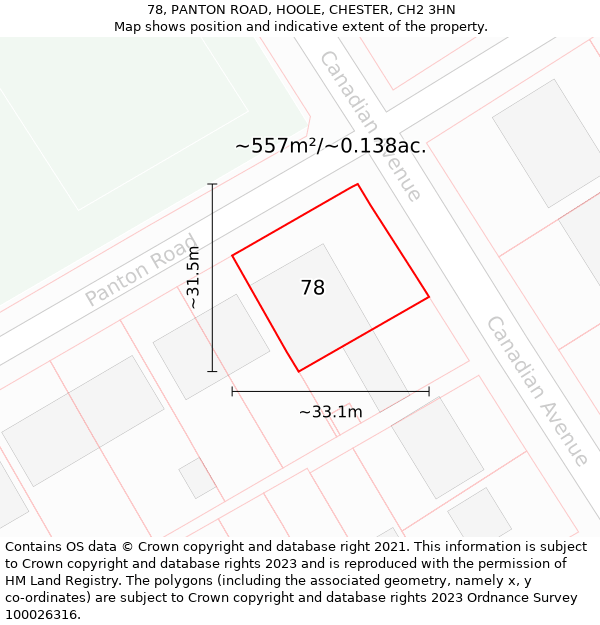 78, PANTON ROAD, HOOLE, CHESTER, CH2 3HN: Plot and title map