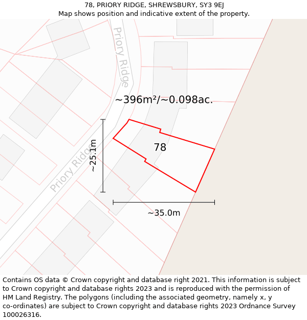 78, PRIORY RIDGE, SHREWSBURY, SY3 9EJ: Plot and title map