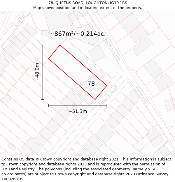 78, QUEENS ROAD, LOUGHTON, IG10 1RS: Plot and title map