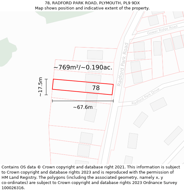 78, RADFORD PARK ROAD, PLYMOUTH, PL9 9DX: Plot and title map