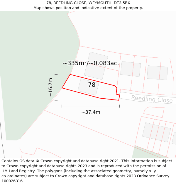 78, REEDLING CLOSE, WEYMOUTH, DT3 5RX: Plot and title map