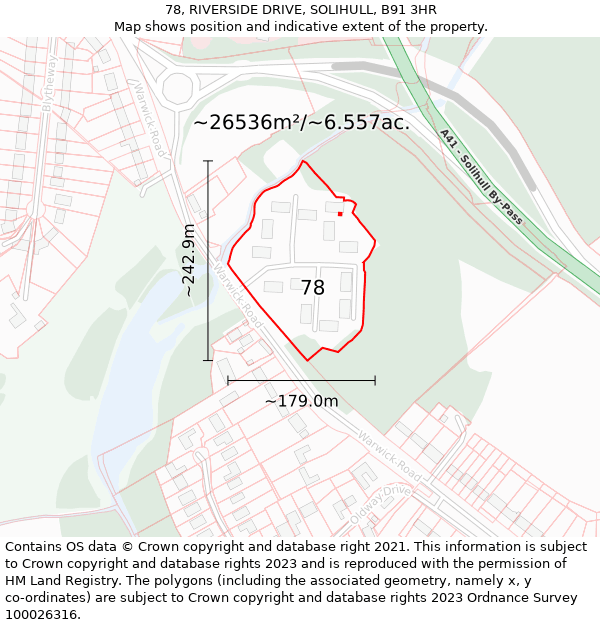 78, RIVERSIDE DRIVE, SOLIHULL, B91 3HR: Plot and title map