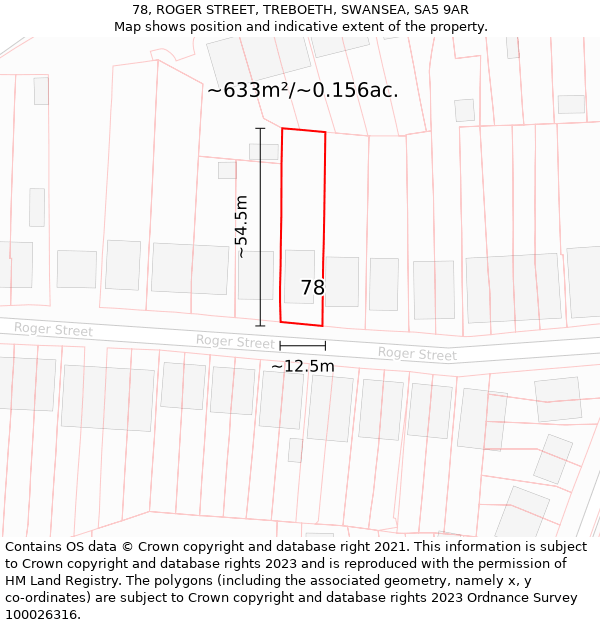 78, ROGER STREET, TREBOETH, SWANSEA, SA5 9AR: Plot and title map