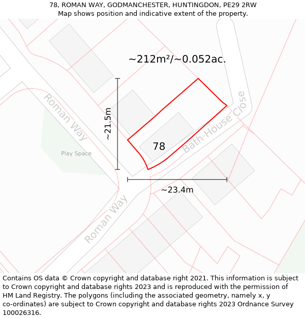 78, ROMAN WAY, GODMANCHESTER, HUNTINGDON, PE29 2RW: Plot and title map