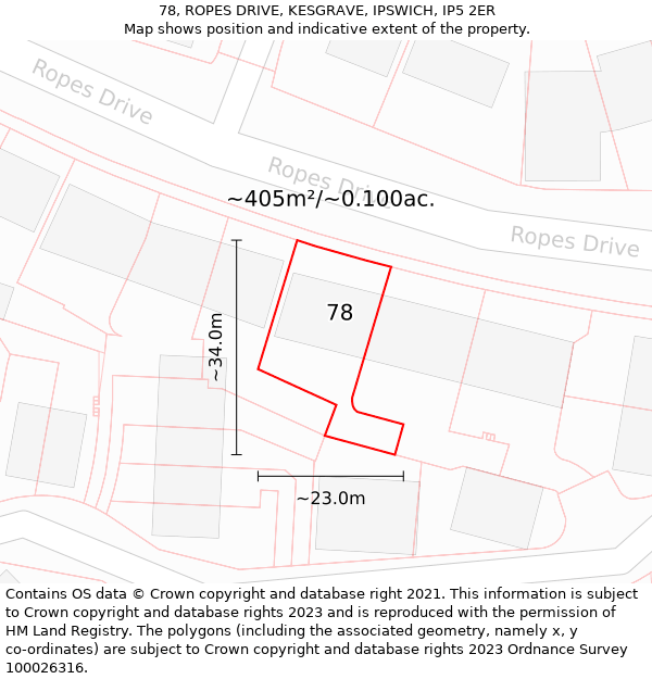 78, ROPES DRIVE, KESGRAVE, IPSWICH, IP5 2ER: Plot and title map