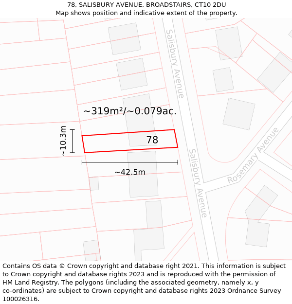 78, SALISBURY AVENUE, BROADSTAIRS, CT10 2DU: Plot and title map