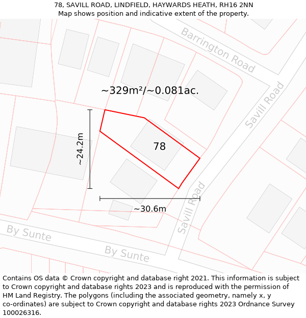 78, SAVILL ROAD, LINDFIELD, HAYWARDS HEATH, RH16 2NN: Plot and title map