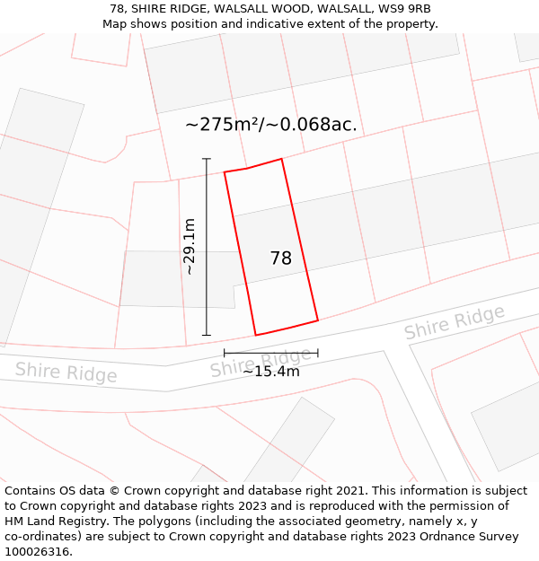 78, SHIRE RIDGE, WALSALL WOOD, WALSALL, WS9 9RB: Plot and title map