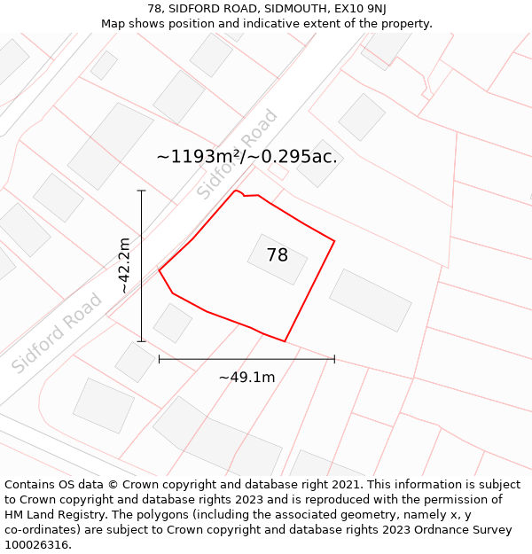 78, SIDFORD ROAD, SIDMOUTH, EX10 9NJ: Plot and title map