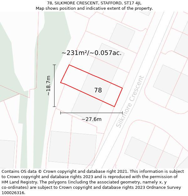 78, SILKMORE CRESCENT, STAFFORD, ST17 4JL: Plot and title map