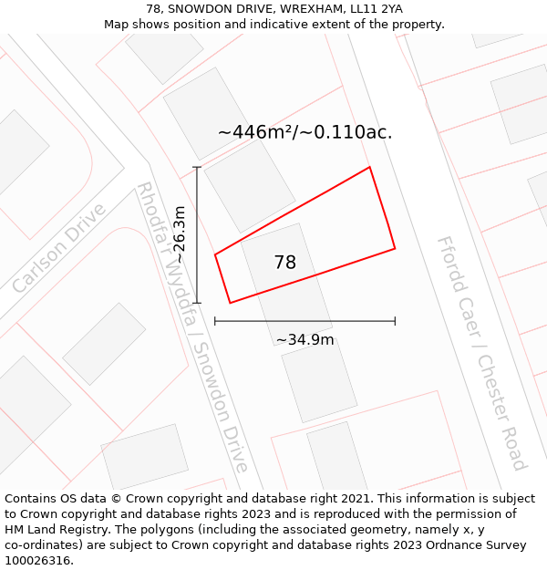 78, SNOWDON DRIVE, WREXHAM, LL11 2YA: Plot and title map