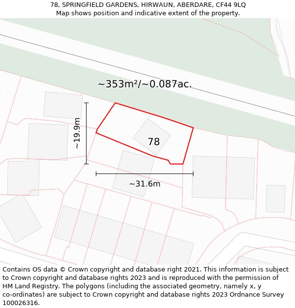 78, SPRINGFIELD GARDENS, HIRWAUN, ABERDARE, CF44 9LQ: Plot and title map