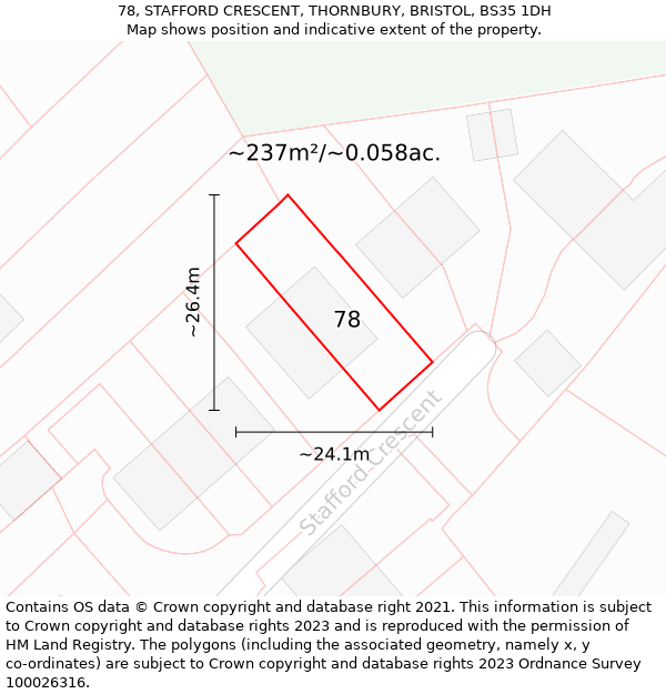 78, STAFFORD CRESCENT, THORNBURY, BRISTOL, BS35 1DH: Plot and title map