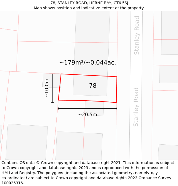 78, STANLEY ROAD, HERNE BAY, CT6 5SJ: Plot and title map