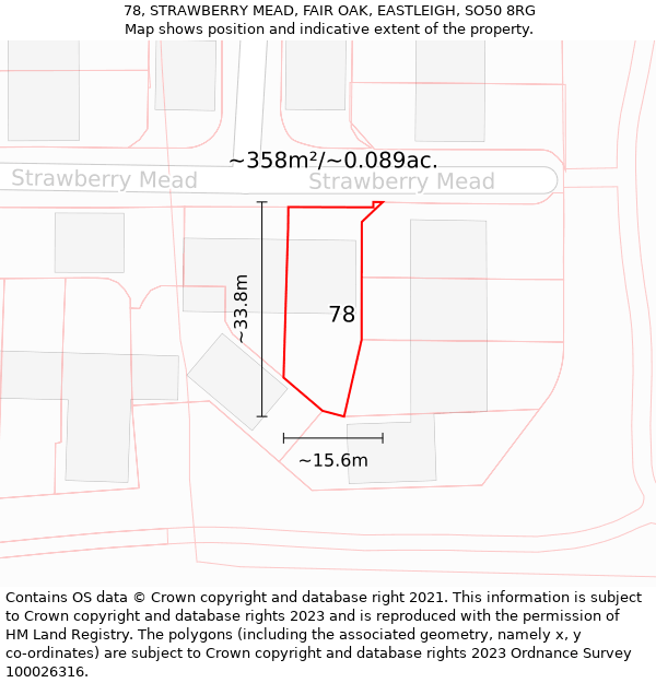 78, STRAWBERRY MEAD, FAIR OAK, EASTLEIGH, SO50 8RG: Plot and title map