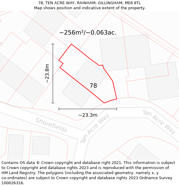 78, TEN ACRE WAY, RAINHAM, GILLINGHAM, ME8 8TL: Plot and title map