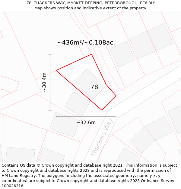 78, THACKERS WAY, MARKET DEEPING, PETERBOROUGH, PE6 8LY: Plot and title map