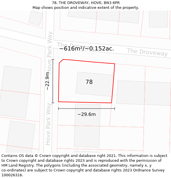 78, THE DROVEWAY, HOVE, BN3 6PR: Plot and title map