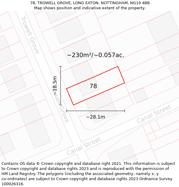 78, TROWELL GROVE, LONG EATON, NOTTINGHAM, NG10 4BB: Plot and title map