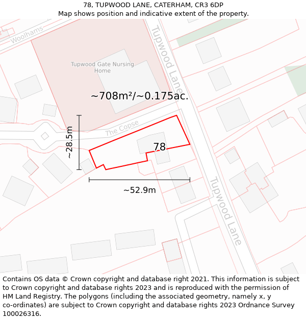 78, TUPWOOD LANE, CATERHAM, CR3 6DP: Plot and title map