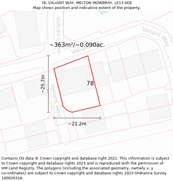 78, VALIANT WAY, MELTON MOWBRAY, LE13 0GE: Plot and title map