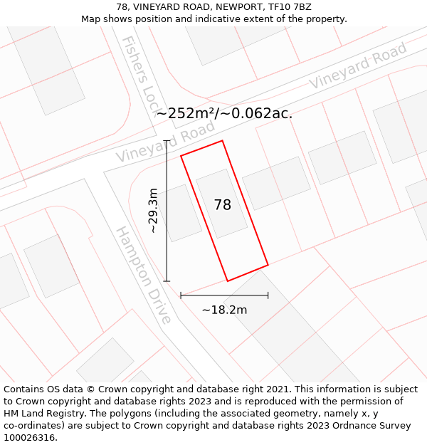 78, VINEYARD ROAD, NEWPORT, TF10 7BZ: Plot and title map