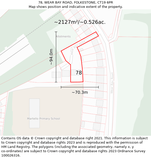 78, WEAR BAY ROAD, FOLKESTONE, CT19 6PR: Plot and title map