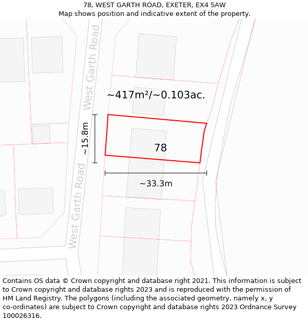78, WEST GARTH ROAD, EXETER, EX4 5AW: Plot and title map