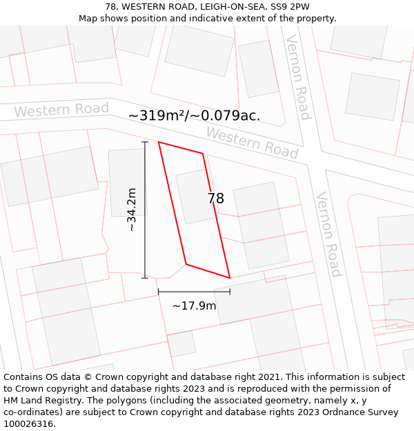 78, WESTERN ROAD, LEIGH-ON-SEA, SS9 2PW: Plot and title map