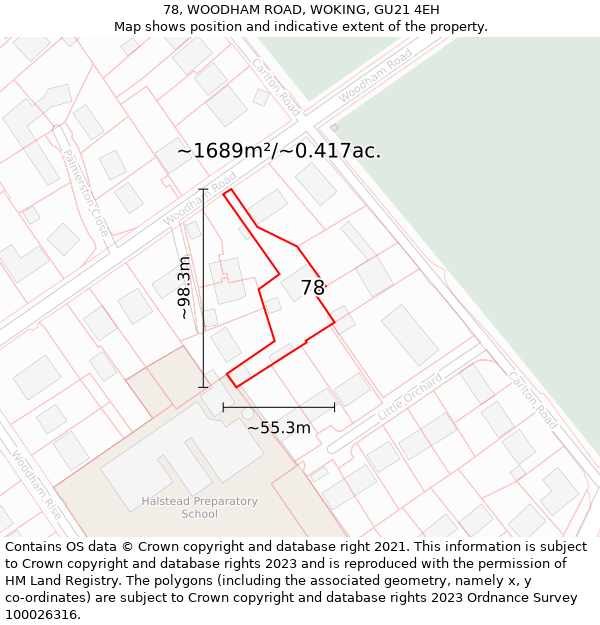 78, WOODHAM ROAD, WOKING, GU21 4EH: Plot and title map