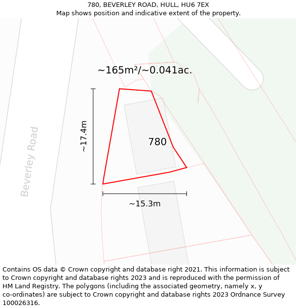 780, BEVERLEY ROAD, HULL, HU6 7EX: Plot and title map