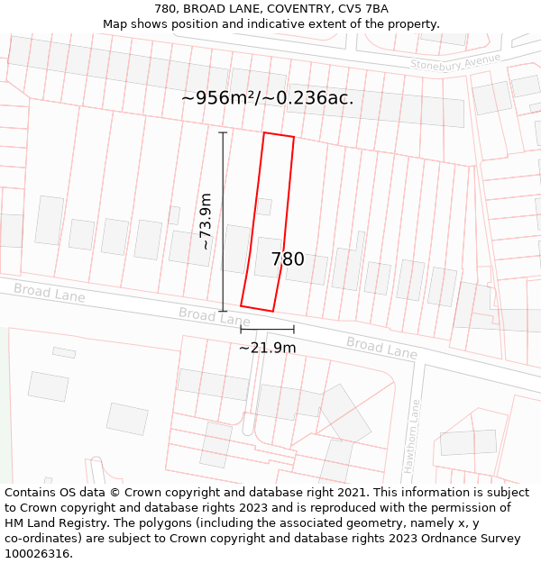 780, BROAD LANE, COVENTRY, CV5 7BA: Plot and title map