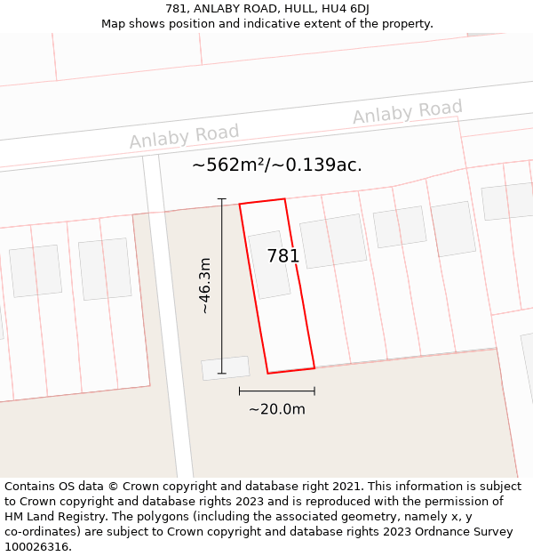 781, ANLABY ROAD, HULL, HU4 6DJ: Plot and title map