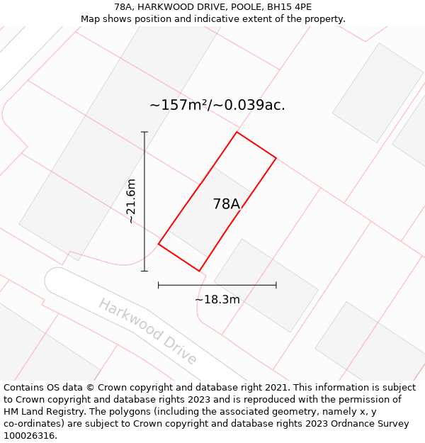 78A, HARKWOOD DRIVE, POOLE, BH15 4PE: Plot and title map