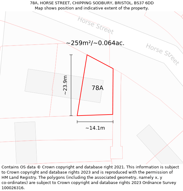 78A, HORSE STREET, CHIPPING SODBURY, BRISTOL, BS37 6DD: Plot and title map