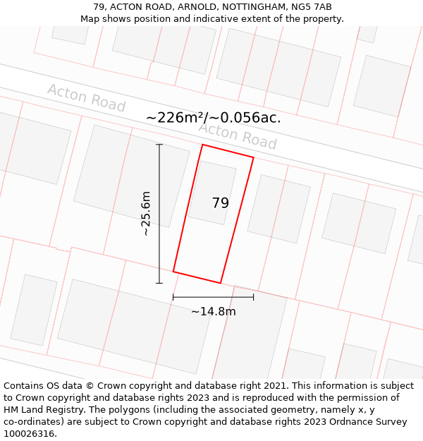 79, ACTON ROAD, ARNOLD, NOTTINGHAM, NG5 7AB: Plot and title map