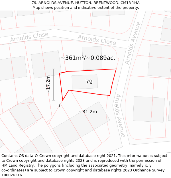 79, ARNOLDS AVENUE, HUTTON, BRENTWOOD, CM13 1HA: Plot and title map