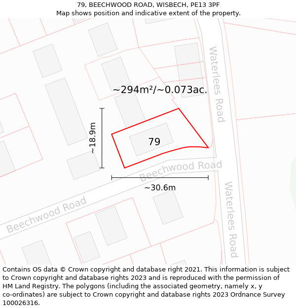 79, BEECHWOOD ROAD, WISBECH, PE13 3PF: Plot and title map