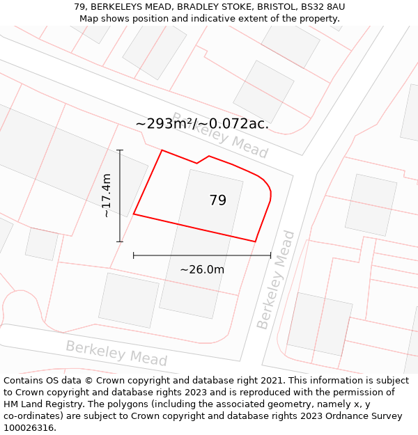 79, BERKELEYS MEAD, BRADLEY STOKE, BRISTOL, BS32 8AU: Plot and title map