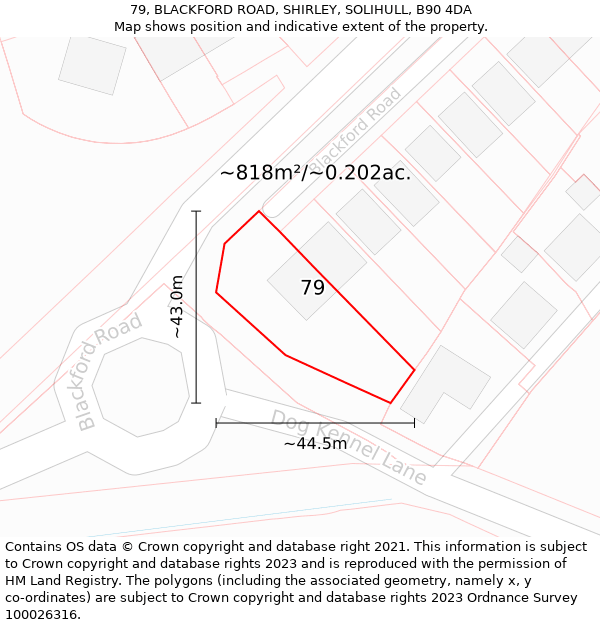 79, BLACKFORD ROAD, SHIRLEY, SOLIHULL, B90 4DA: Plot and title map