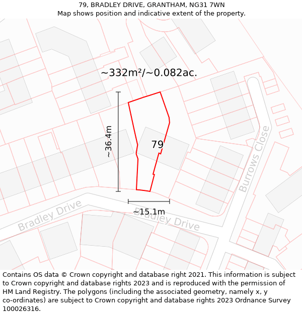 79, BRADLEY DRIVE, GRANTHAM, NG31 7WN: Plot and title map