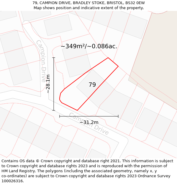 79, CAMPION DRIVE, BRADLEY STOKE, BRISTOL, BS32 0EW: Plot and title map