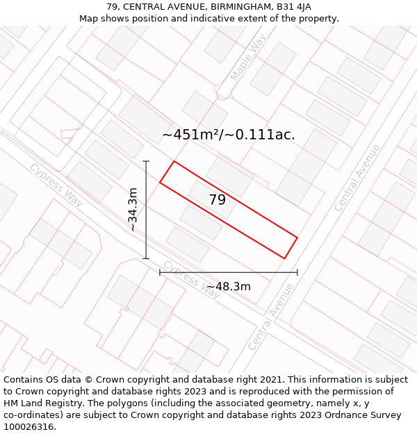 79, CENTRAL AVENUE, BIRMINGHAM, B31 4JA: Plot and title map