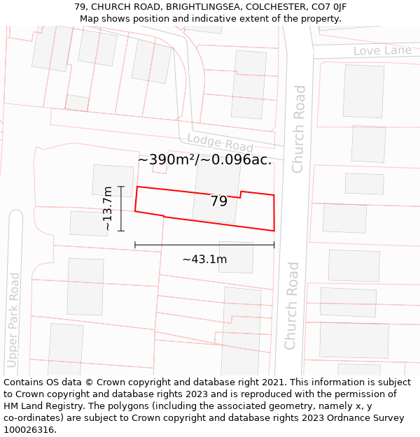 79, CHURCH ROAD, BRIGHTLINGSEA, COLCHESTER, CO7 0JF: Plot and title map