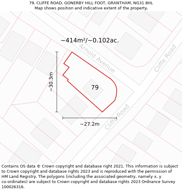 79, CLIFFE ROAD, GONERBY HILL FOOT, GRANTHAM, NG31 8HL: Plot and title map