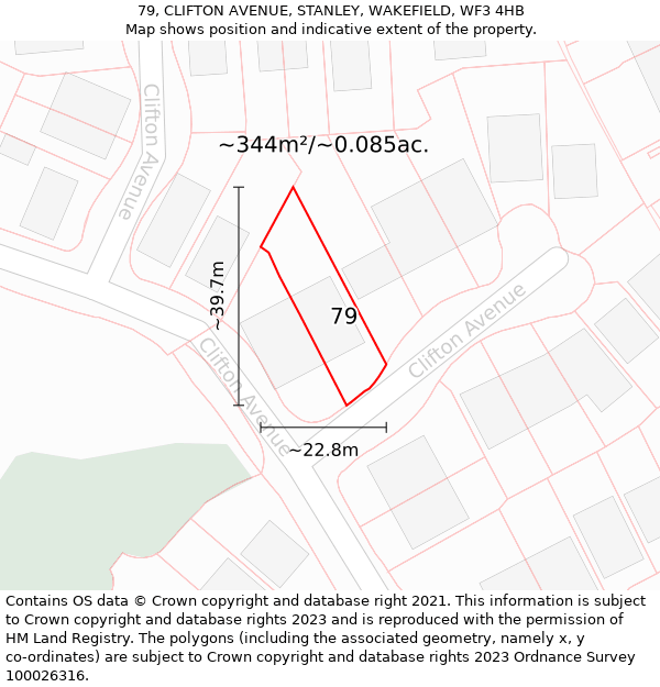 79, CLIFTON AVENUE, STANLEY, WAKEFIELD, WF3 4HB: Plot and title map