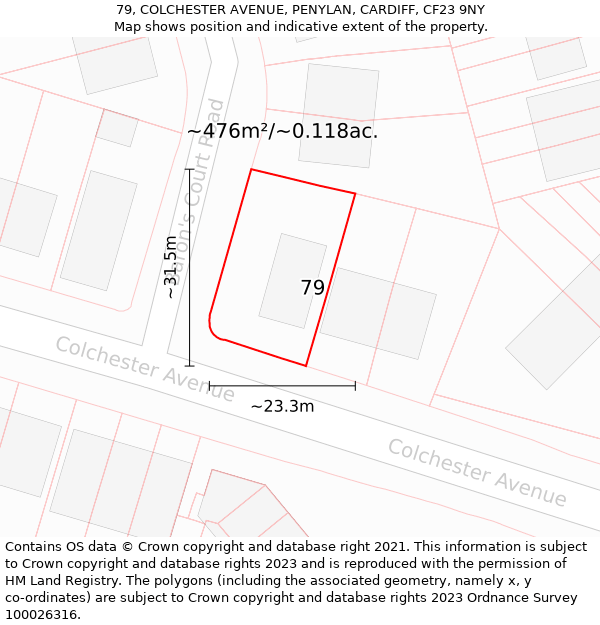 79, COLCHESTER AVENUE, PENYLAN, CARDIFF, CF23 9NY: Plot and title map