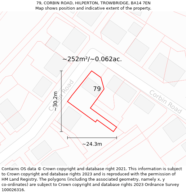 79, CORBIN ROAD, HILPERTON, TROWBRIDGE, BA14 7EN: Plot and title map