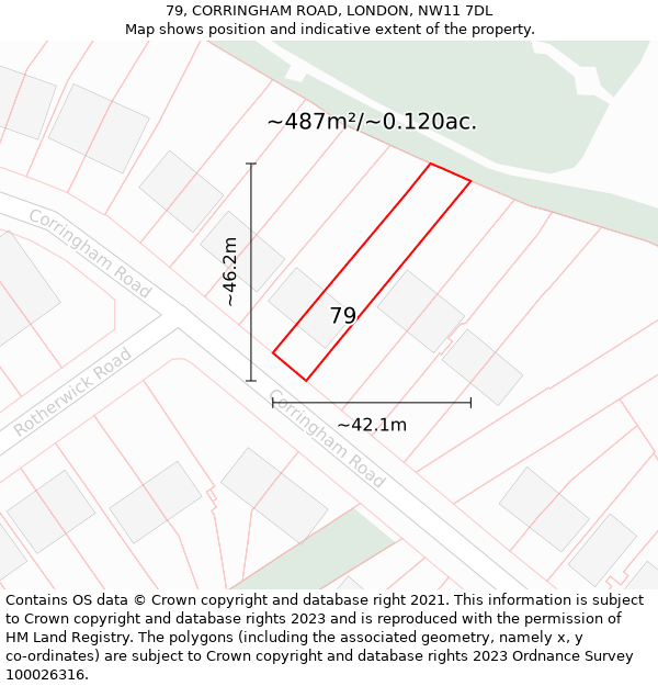 79, CORRINGHAM ROAD, LONDON, NW11 7DL: Plot and title map
