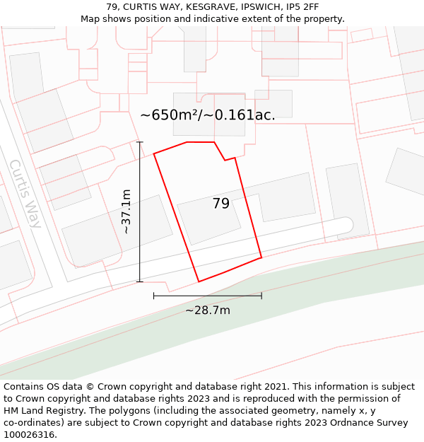 79, CURTIS WAY, KESGRAVE, IPSWICH, IP5 2FF: Plot and title map